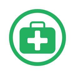 Flat green First Aid Kit icon and green circle