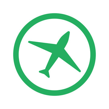 Flat green Airplane icon and green circle