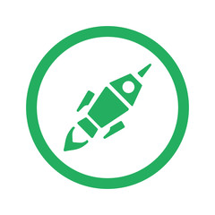 Flat green Rocket Launch icon and green circle