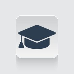 Flat black Graduation Cap icon on rounded square web button