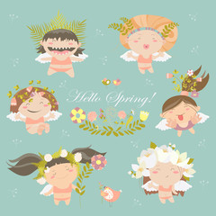 Set of cute spring angels