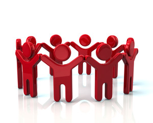 Red children holding hands in a circle