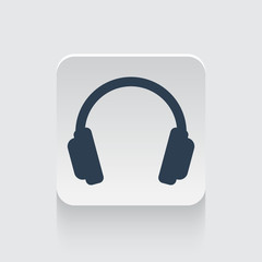 Flat black Headphones icon on rounded square web button