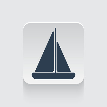 Flat black Sailboat icon on rounded square web button