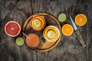 Set of sliced citrus fruits lemon, lime, orange, grapefruit with