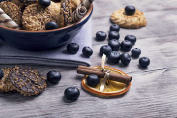 blue ceramic bowl with cookies