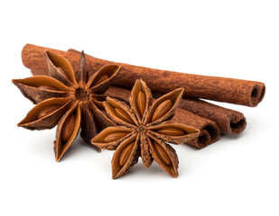 cinnamon stick and star anise spice isolated on white background