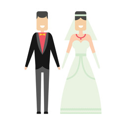 Wedding couple cartoon style vector illustration