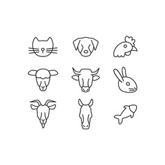 Domestic animals line icons set