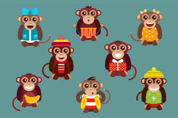 Happy cartoon monkey dancing party birthday background