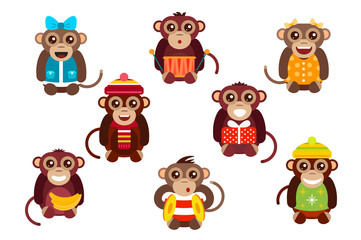 Happy cartoon monkey dancing party birthday background