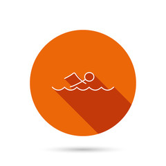 Swimming icon. Swimmer in waves sign.