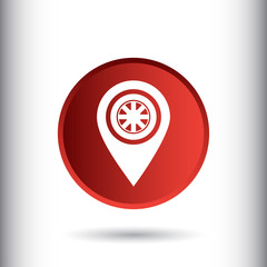 Tyre with pin icon for web and mobile