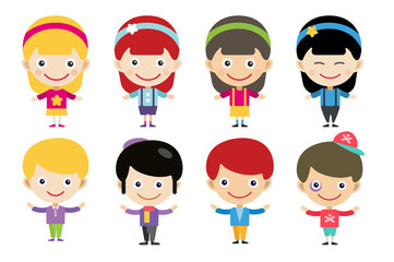 Cute cartoon boys and girls together