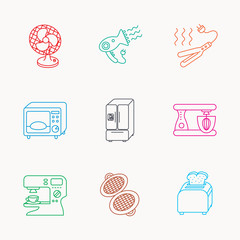 Microwave oven, hair dryer and blender icons.