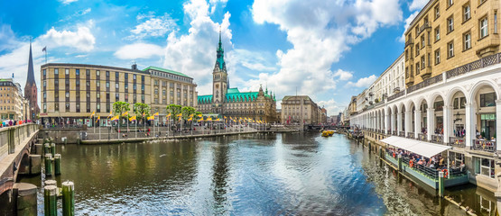 Hamburg city center with town hall and Alster river, Germany - obrazy, fototapety, plakaty