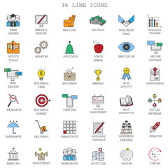 Thin Line Icons Set - Isolated On Background - Vector Illustration, Graphic Design. Collection Of: Investment, Seminar, Creativity, Target, Social Network, Delivery, Startup, Location Icons