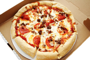 Take Out Pepperoni and Sausage Pizza Pie in a Box