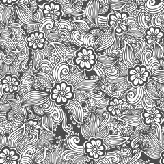 Hand drawn seamless Flower pattern. Doodle style