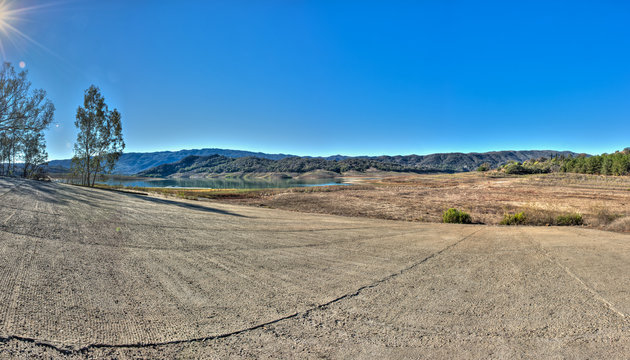 California drought leaves Lake Casitas boat launch ramp high above the waterline.