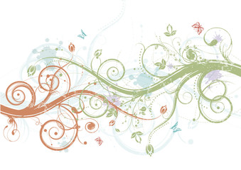 Spring floral background with watercolor, vector illustration