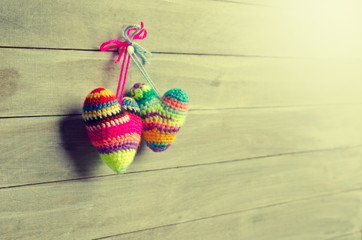 Knitted hearts of different colors