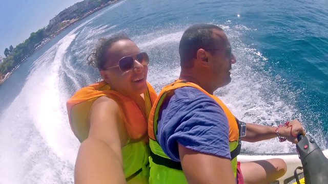 Jetski fun recreation of young couple 
