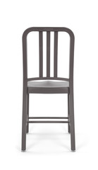 Grey Plastic Outdoor Chair on White Background, Rear View