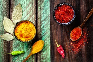 Fototapeten Spices on wooden background © pikoso.kz