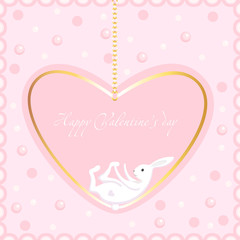 Поздравительная открытка с Днем Святого Валентина с изображением кролика и сердцем. Векторная иллюстрация.