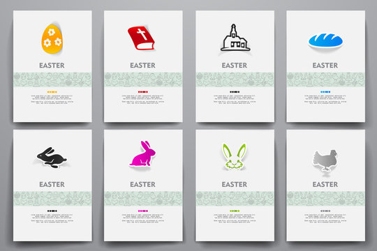 Corporate identity vector templates set with doodles easter theme