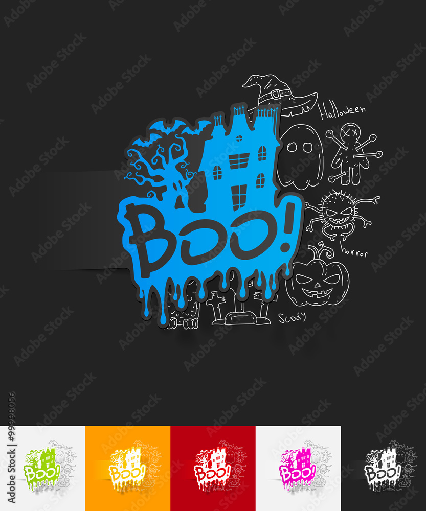 Poster boo paper sticker with hand drawn elements