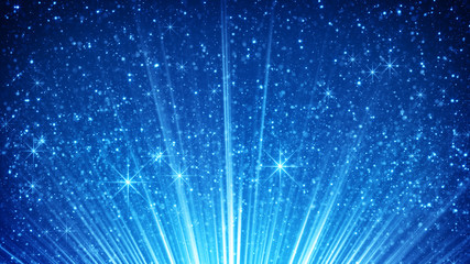 sparkling particles in blue light rays