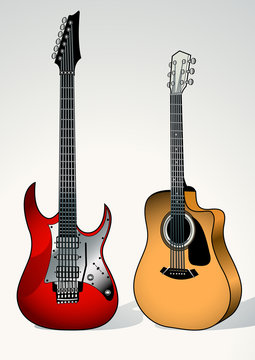 String and electric guitar next to each other