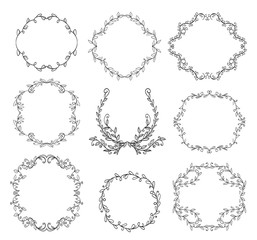 Doodle floral frame collection on white background