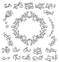 set of floral design elements. doodle wreaths. vector