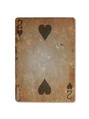 Very old playing card, two of hearts