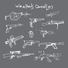 set of hand drawn weapons. vector illustration