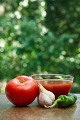 Tomato, garlic, hot pepper and juice