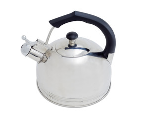 Stainless steel kettle on a light background
