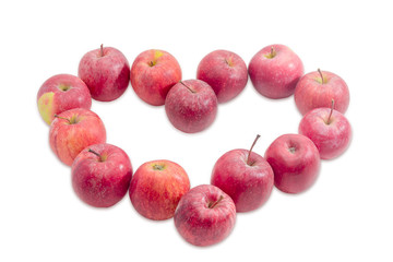 Red apples, put in the shape of heart
