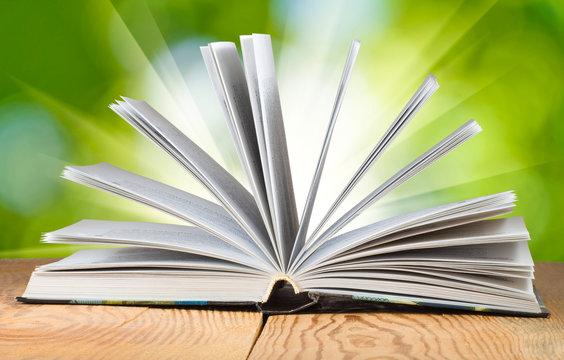 image of an open book on a green background closeup
