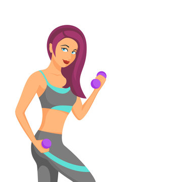 Vector Cute illustration of a woman exercising with dumbbells