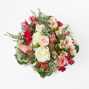 Bouquet made of Roses, Alstroemeria and gypsophila flowers from