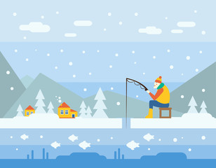 Winter Fishing. Vector Illustration