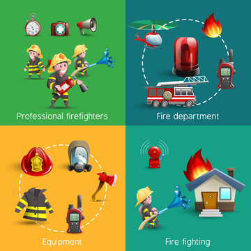 Fire Fighters 4 Icons Square Composition