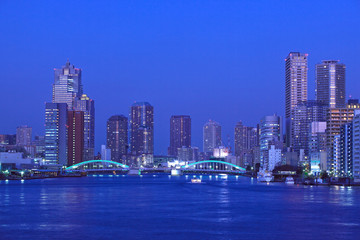 Fototapeta na wymiar Kachidoki Bridge and Sumida River in Tokyo, Japan