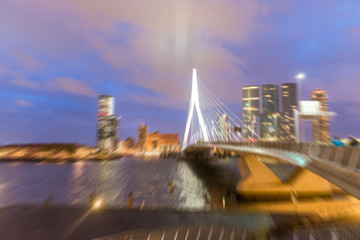 Blurred night view of Rotterdam, Netherlands