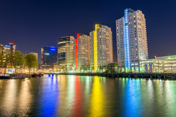 Fototapeta na wymiar Rotterdam, Netherlands. Modern night city skyline