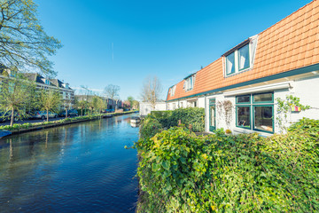 Classic homes along canal, Netherlands